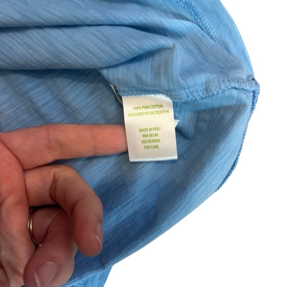 Lilly Pulitzer Etta Pom Pom top Zanzibar blue size XXS Pima cotton v neck shirt - Picture 6 of 9